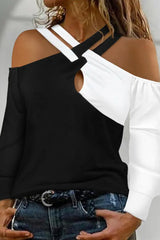 Colorblock Crisscross Cold Shoulder Top