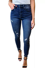 High Rise Frayed Ankle Skinny Jeans