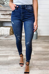 High Rise Frayed Ankle Skinny Jeans