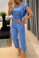 Cap Sleeve Top & High Waist Cuffed Pants Set