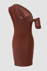 Asymmetrical Neck Ruched Corset Bodycon Dress