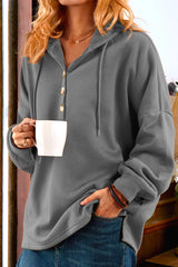 Oufeir Buttoned Hooded Long Sleeve Sweatshirts