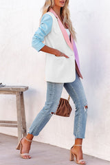 Colorblock Long Sleeve Pocket Design Blazer Coat