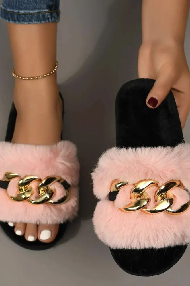 Fuzzy Chain Decor Slippers