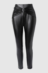 PU Leather O-Ring Decor Skinny Pants