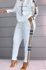 Letter Plaid Print Long Sleeve Top & Pants Set