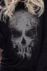 Halloween Skull Print Long Sleeve Sweatshirt