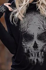 Halloween Skull Print Long Sleeve Sweatshirt