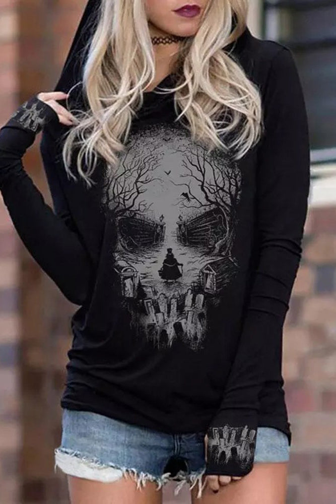 Halloween Skull Print Long Sleeve Sweatshirt