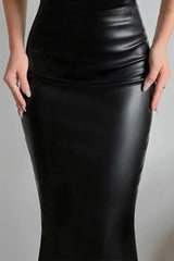 Sleeveless PU Leather Bodycon Dress