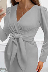 Puff Sleeve Tied Detail Wrap Midi Dress