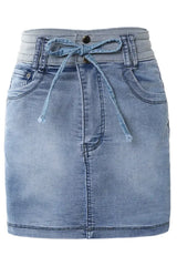 Contrast Binding Ripped Drawstring Denim Skorts