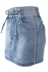 Contrast Binding Ripped Drawstring Denim Skorts