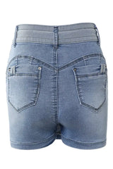 Contrast Binding Ripped Drawstring Denim Skorts