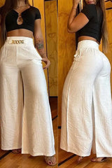 Chain Decor High Waist Wide Leg Pants