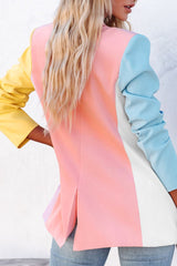 Colorblock Long Sleeve Pocket Design Blazer Coat