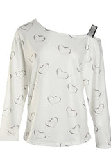 Heart Pattern Sequins Cold Shoulder T-shirt