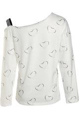 Heart Pattern Sequins Cold Shoulder T-shirt