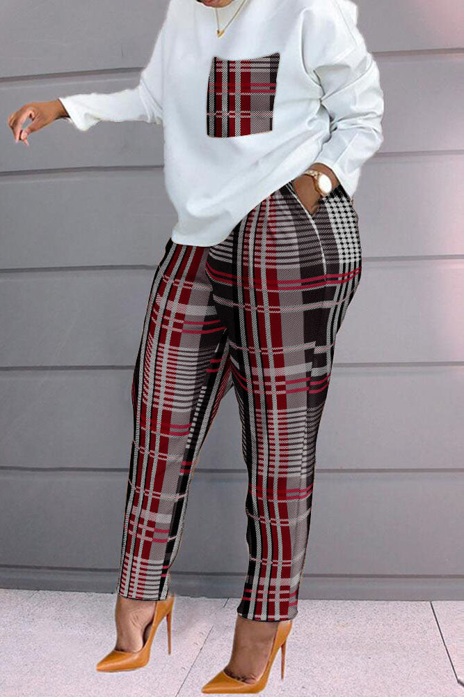 Plaid Print Long Sleeve Top & Pants Set