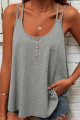 Double Strap Buttoned Criss Cross Tank Top