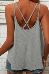 Double Strap Buttoned Criss Cross Tank Top