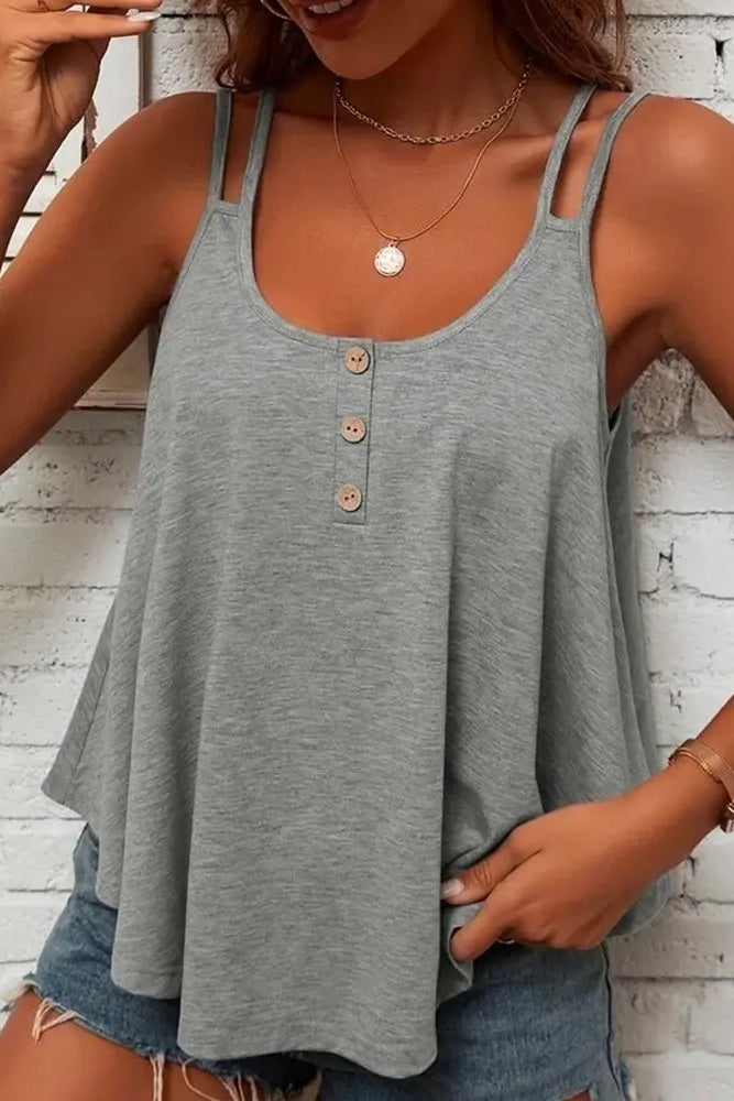 Double Strap Buttoned Criss Cross Tank Top