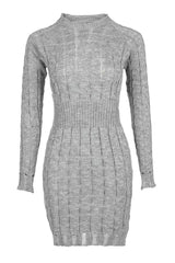 O Neck Long Sleeve Bodycon Braided Sweater Dress