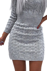 O Neck Long Sleeve Bodycon Braided Sweater Dress