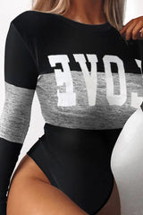 Letter Print Long Sleeve Skinny Bodysuit