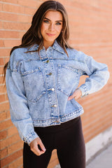 Sky Blue Buttoned Denim Jacket with Pocket