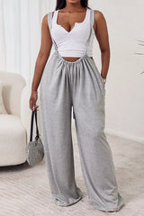 Plain Wide Leg Suspender Jumpsuit