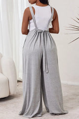 Plain Wide Leg Suspender Jumpsuit