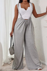 Plain Wide Leg Suspender Jumpsuit