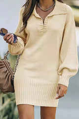 Lantern Sleeve Knit Sweater Dress