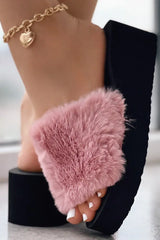 One Strap Platform Fuzzy Slippers