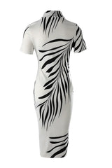 Mock Neck Plant Print Bodycon Dress