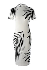 Mock Neck Plant Print Bodycon Dress