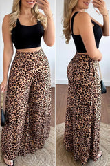 Crop Tank Top & Leopard Print Wide Leg Pants Set