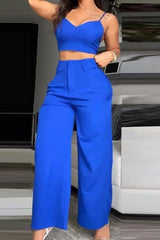 Spaghetti Strap Crop Top & Wide Leg Pants Set