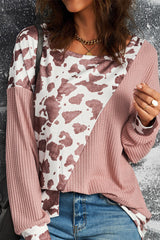 Graphic Print Patchwork Long Sleeve Top