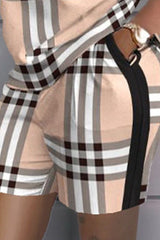 Plus Size Plaid Print Casual Top & Shorts Set