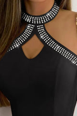 Rhinestone Decor Halter Sleeveless Top