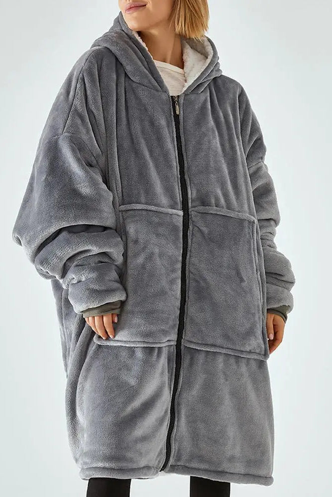 Warm Fleece Lined Fluffy Oversized Wearable Blanket Hoodie