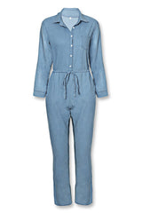 Pocket Design Drawstring Denim Jumpsuit