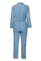 Pocket Design Drawstring Denim Jumpsuit