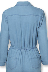 Pocket Design Drawstring Denim Jumpsuit