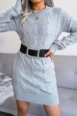 Braided Knit Long Sleeve Sweater Dress Without Belt