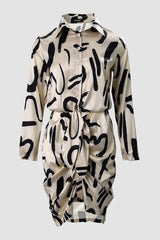 Abstact Print Tied Detail Long Sleeve Shirt Dress