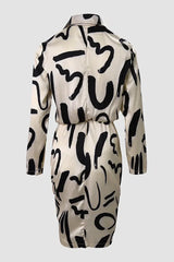 Abstact Print Tied Detail Long Sleeve Shirt Dress