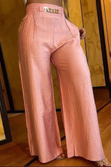 Chain Decor High Waist Wide Leg Pants